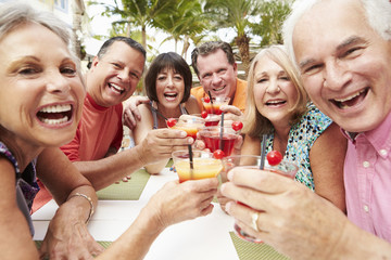 Group Of Senior Friends Enjoying Cocktails In Bar Together
