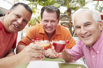 Senior Male Friends Enjoying Cocktails In Bar Together