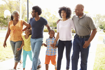 Multi Generation Family Walking In Park Together