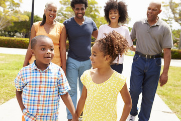 Multi Generation Family Walking In Park Together