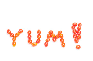 Word make from arrangement of cherry tomatoes