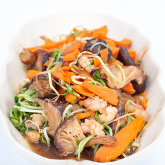 healthy asian cuisine dish on white background