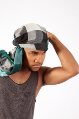 Black man wearing an Arabic head scarf