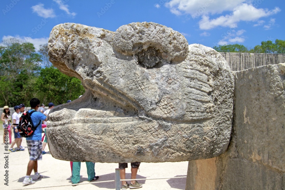 Wall mural serpent sculpture, chichen itza mexico