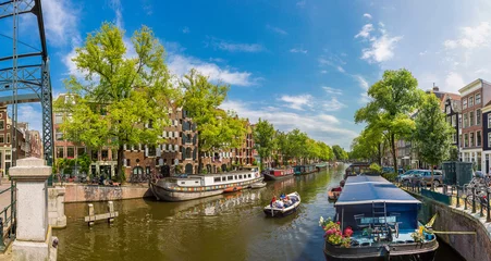 Fotobehang Canal and bridge in Amsterdam © Sergii Figurnyi