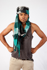 Black man wearing an Arabic head scarf