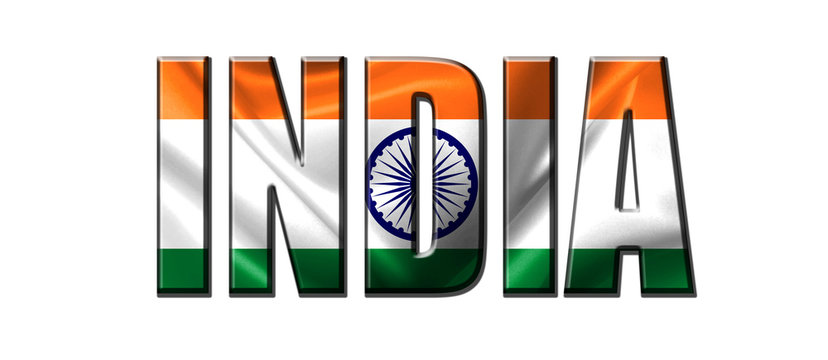 Text concept with India waving flag