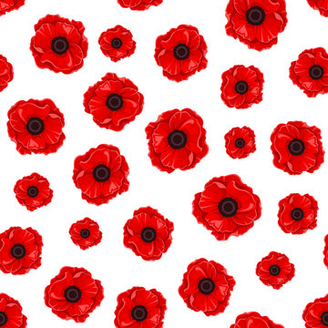 Seamless pattern with red poppies. Vector illustration.
