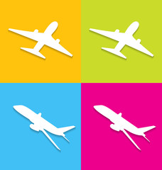 Aircraft symbols isolated on colorful background