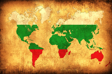 The flag of Bulgaria in the outline of the world map