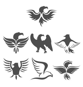 Set icon of eagles symbol isolated on white background