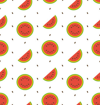 Seamless Pattern with Slices and Seeds Of Watermelon