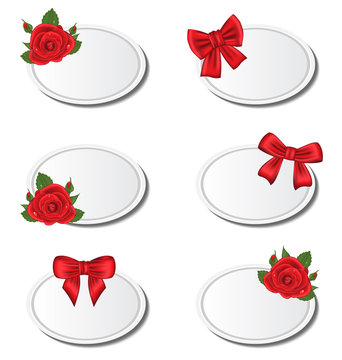 Set label cards with roses and gift bows
