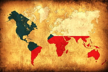 The flag of Czech Republic in the outline of the world map