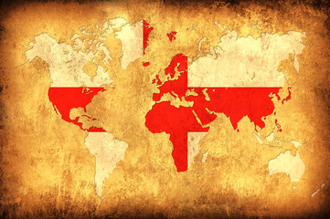 The flag of England in the outline of the world map