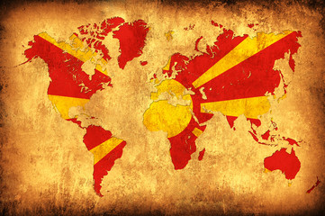 The flag of Macedonia in the outline of the world map