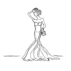 Fashion, girl, dress, sketch, vector