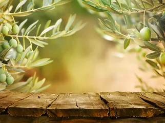 Foto auf Acrylglas Olivenbäume mit Tischplatte © mythja
