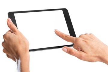 Holding, hand, tablet.