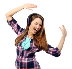 Young woman with headphones isolated on white