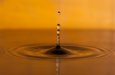 Water drop close up in yellow