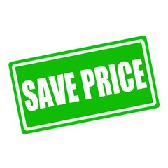 Save price white stamp text on green background