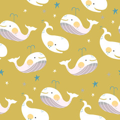 adorable hand drawn whale seamless background