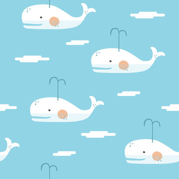 adorable hand drawn whale seamless background