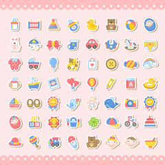 adorable baby related colorful sticker icons