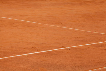 Tennis clay court with details of baselines.