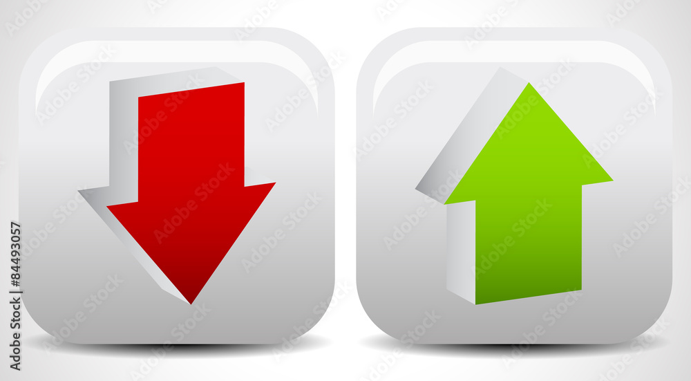 Poster up and down arrows in green and red, editable vector.