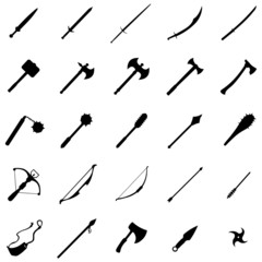 Vector set of 25 medieval weapon icons - obrazy, fototapety, plakaty