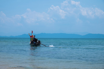 Fototapeta premium long-tailed boat in the sea