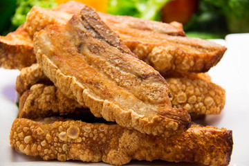 Freshly baked crispy pork belly