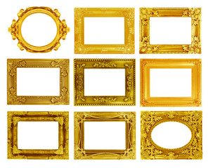 The antique gold frame on the white background