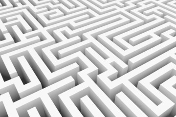 White maze, complex way to find exit.