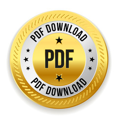 Gold pdf download badge on white background