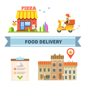 Food delivery. Restaurant, cafe, pizzeria