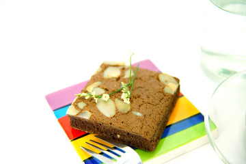 Chocolate cake with almonds.