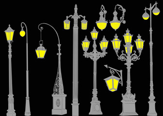 Obraz premium decorated ten grey street lanterns collection