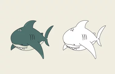 Gordijnen Friendly,funny looking cartoon shark.coloring book illustration © mangulica