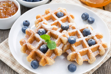 delicious waffles for breakfast, top view