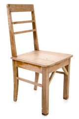 dirty old wooden chair isolated on white