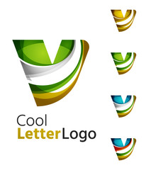 Set of abstract V letter company logos. Business icons