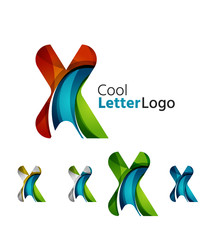 Set of abstract X letter company logos. Business icons