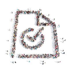 people in the shape of a check mark.