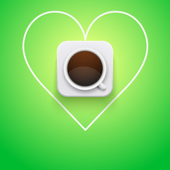 Background cup of coffee and heart.