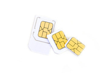 Simcard and micro simcard for cellphone on white background