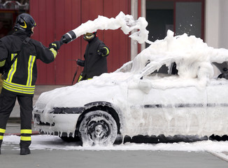 firefighters during exercise to extinguish a fire