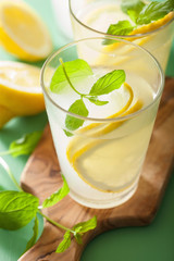 fresh lemonade with mint in glasses